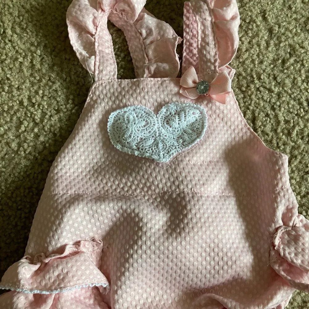 Infant Baby Girl Pink Ruffle and Lace Heart Dress Onesie Outfit